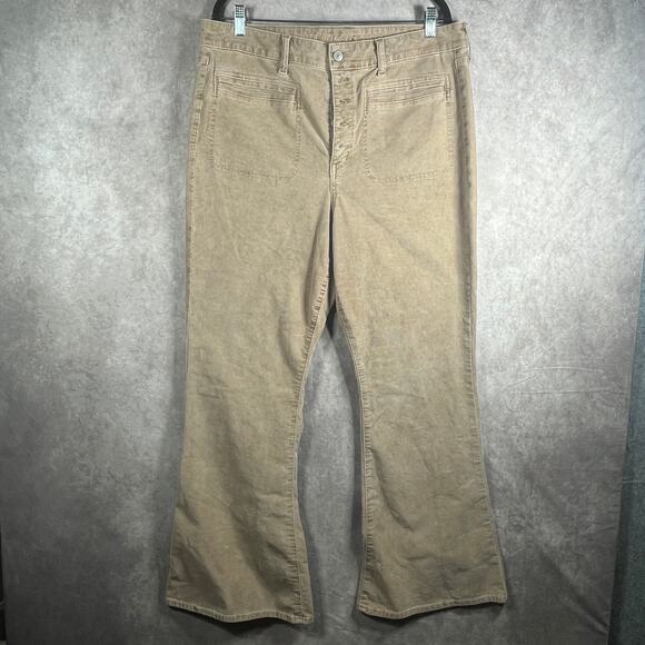 American Eagle Corduroy Pants Women 18 Beige Bootcut Button Fit High Rise Hippie - Picture 2 of 13
